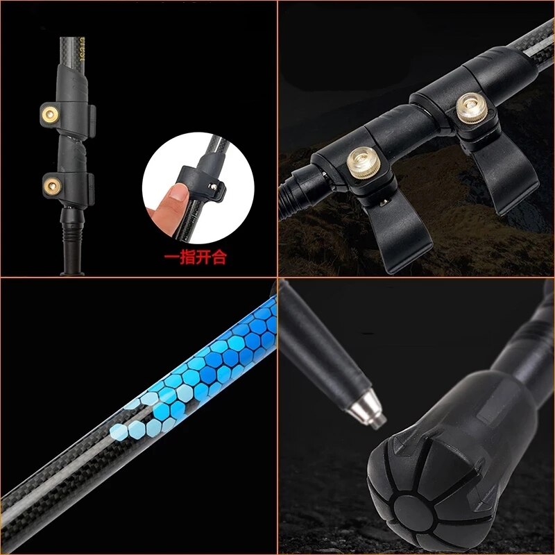 65-135cm Walking Sticks Hiking Poles Adjustable Trekking Poles Telescopic Scandinavian Anti Shock Carbon Al alloy