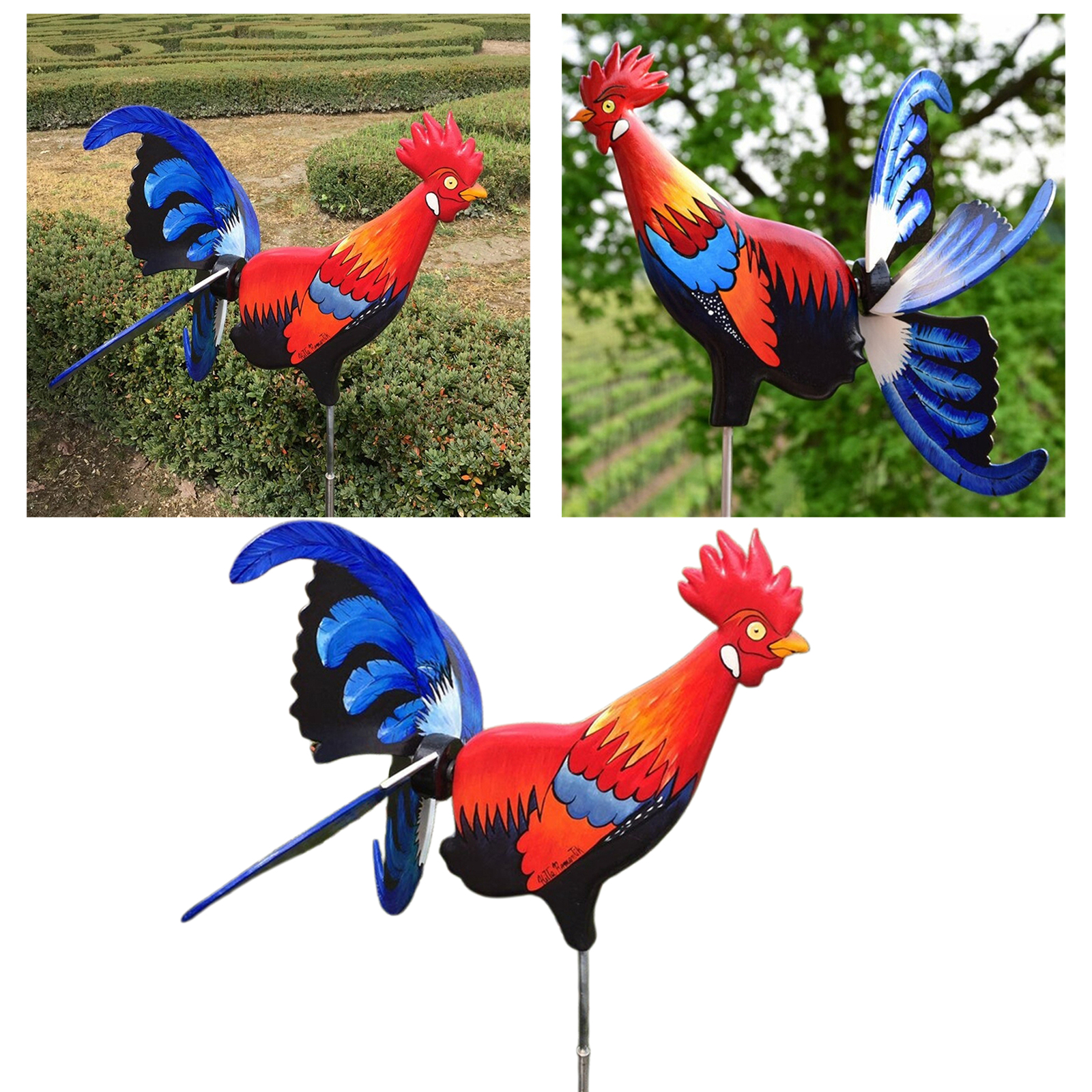 Metal Windmill Rooster Wind Spinners Statue Garden Yard Decoration Ornament