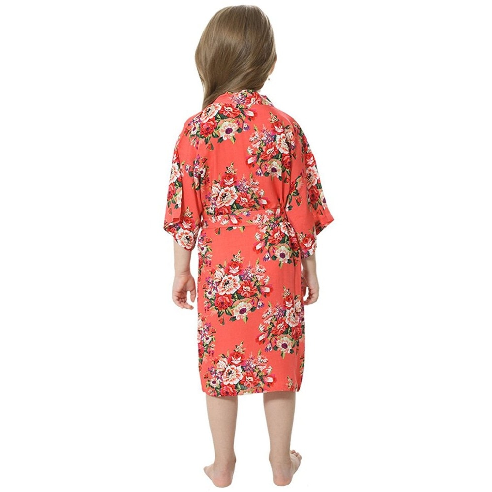 Red Children Girls Floral Printed Kimono Robe for Teenage Girls Spa Party Birthday Kids Cotton Bathrobes