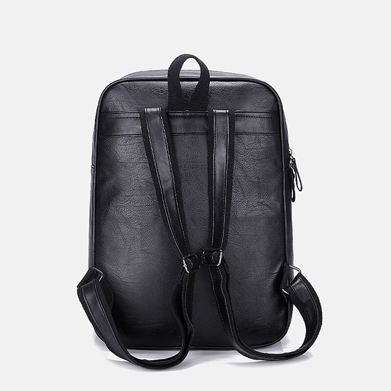 Black Vintage Hasp Zipper Backpack Men Solid Soft PU Leather Shoulder Bags Business Travel Large Capacity Daypack Male