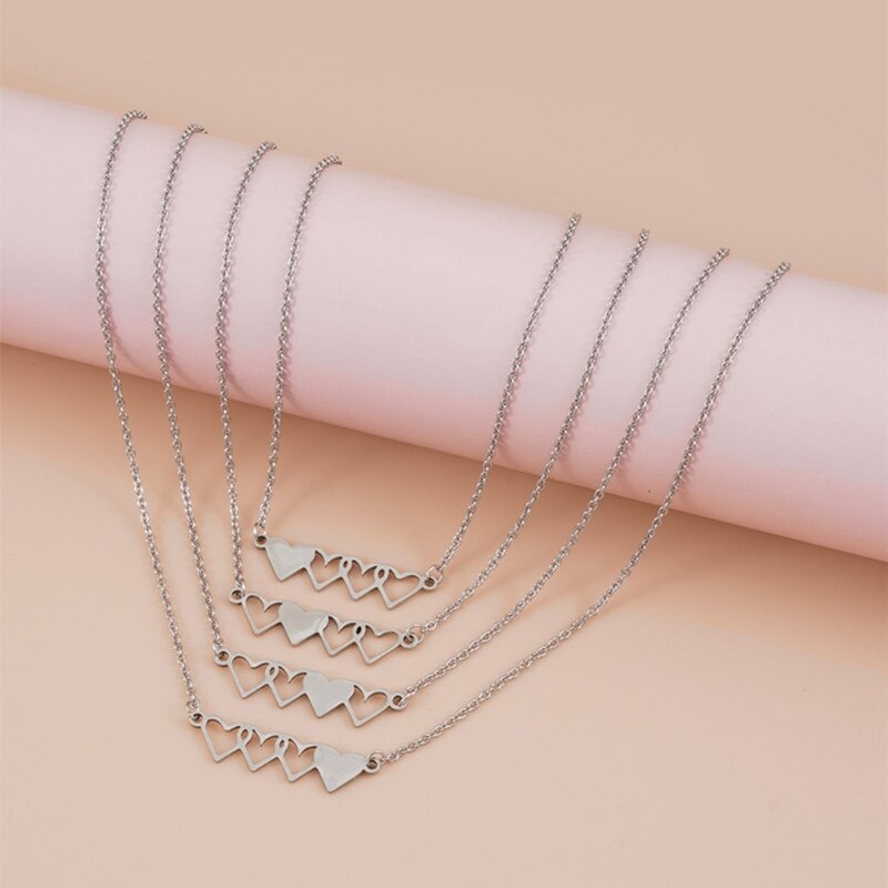 4Pcs/5Pcs Sister Heart-shaped Short Necklaces Stainless Steel Best Friend Necklace Suitable for 4 Sisters or 5 Sisters
