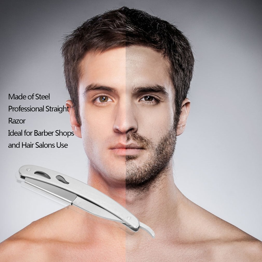 Manual Shaver Straight Edge Stainless Steel Sharp Barber Razor Folding Shaving With 10pcs Blade Straight Razor Tool