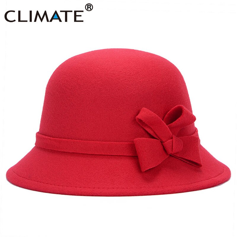 CLIMATE Women Bowknot Fedoras for Woman Fascinator Fedora Hats Ladies Girls Cap Mom Hats Nice Polyester Woolen Cap Hat: Red