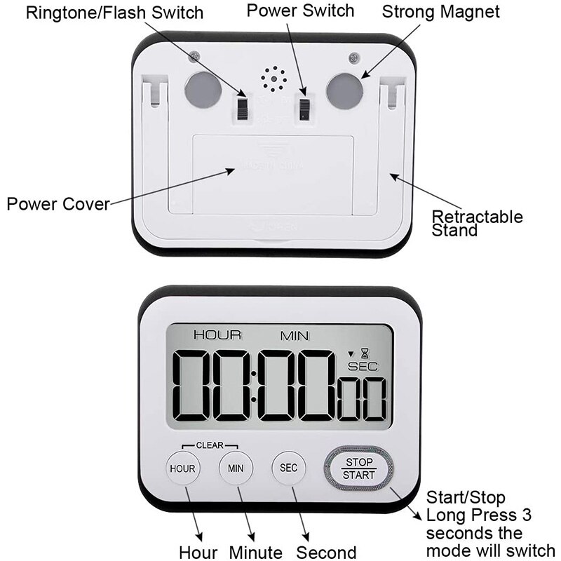 Keuken Timer 2 Pack Digitale Luid Wekker Grote Lcd Sn Stille Multifunctionele Voor Leraren Kids