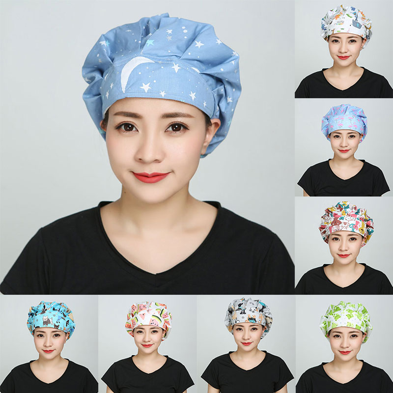 Sombreros para cocinar redondos ajustables Unisex, gorro de algodón a prueba de polvo, pañuelo para la cabeza con estampado de flamenco, gorros para cocinar dibujos animados, novedad