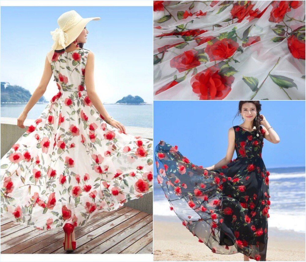3D flores tela tul encaje rojo 3D gasa tela roseta impresión boda Vestido de novia vestido de encaje tela por yarda