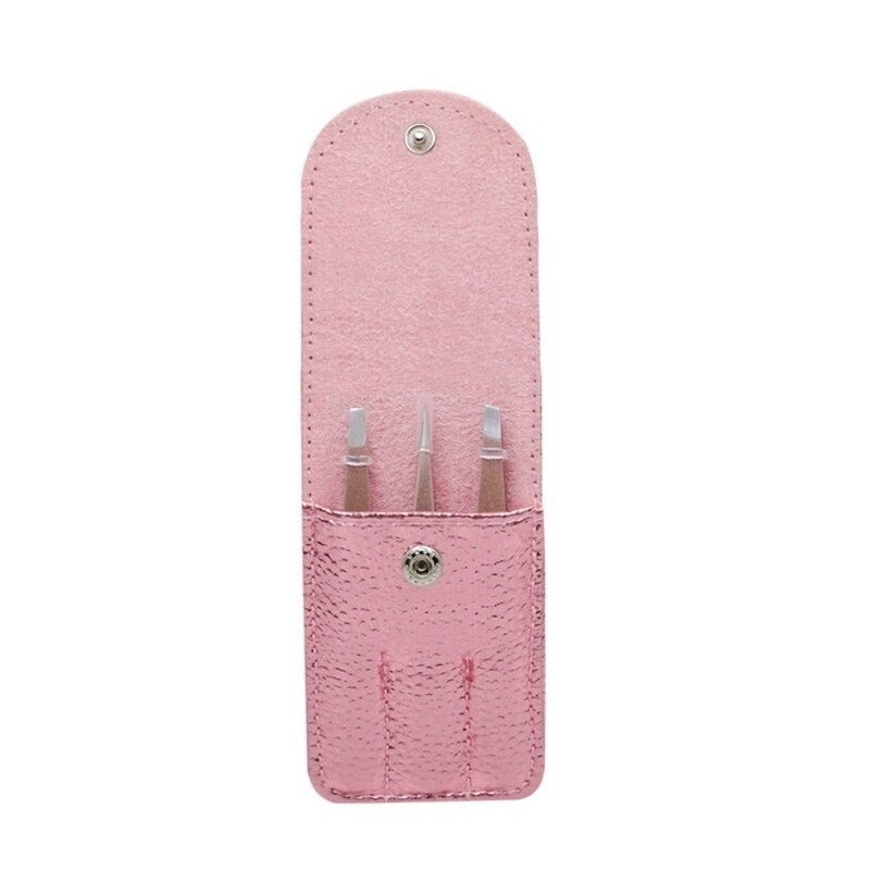 3 Pieces/Set of Stainless Steel PU Leather Popular Eyebrow Tweezers Beauty Removal Makeup Tool For Kit Ladies: style 2