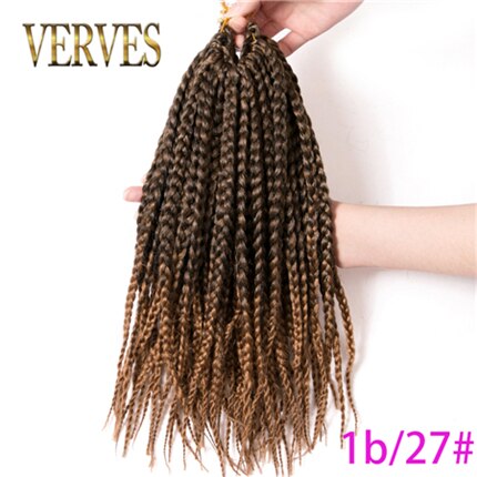 VERVES Box Braids Hair Synthetic 6 pack 14 inch and 18 inch Crochet Hair Extensions 22 Strands/pack Ombre Braiding Hair Braids: T1B/27