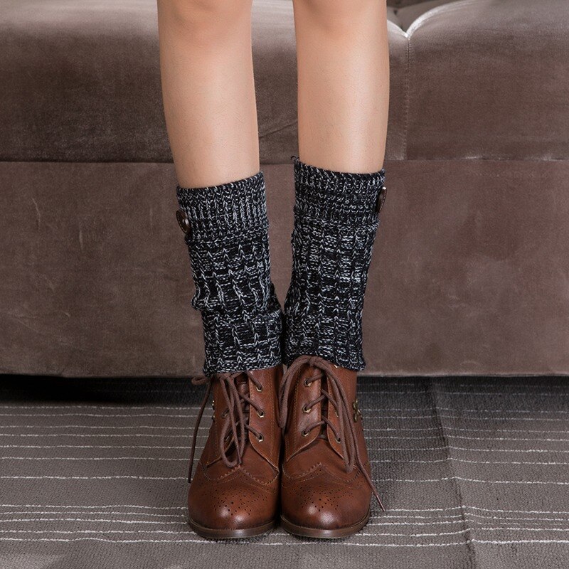 1 par benvarmere kvinder kort knap dekorative termisk akryl strikket boot manchetter yoga sokker dækning sko boot sokker benvarmere