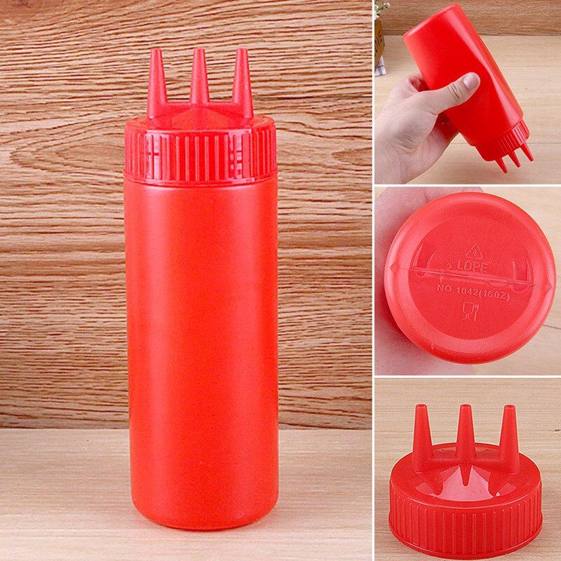 3 Gaten Twist Cap Squeeze Fles Food Grade Plastic Ketchup Mosterd Mayo Sauzen Olijfolie Flessen Keuken Gadgets