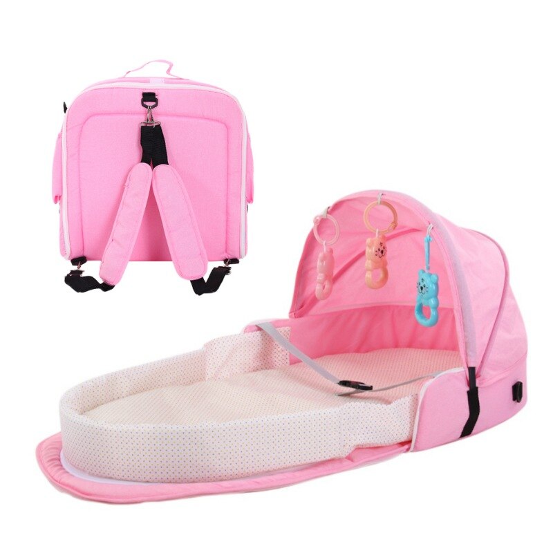 Moisés portátil plegable para bebé, cama de viaje para interior, mochila transpirable, cesta de dormir infantil: Rosa