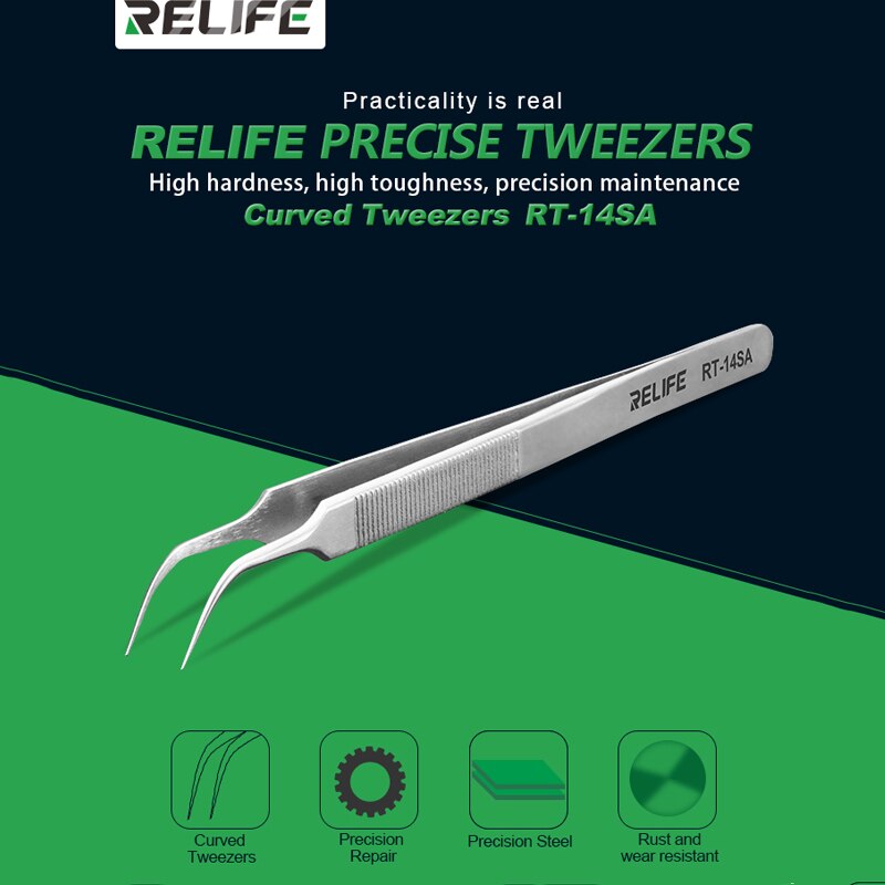 Sunshine Relife RT-14SA Gebogen Pincet Rechte Tip Anti-Statische Precisie Roestvrij Staal Tang Telefoon Pc Reparatie Handgereedschap