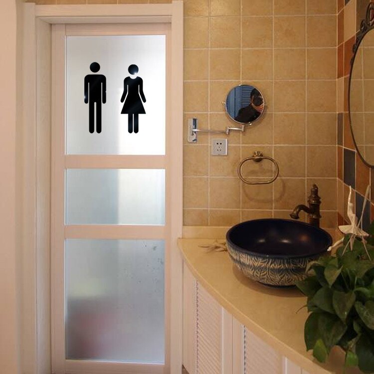Pegatinas de espejo 3D acrílico divertido para puerta de baño, señal de entrada para hombre y mujer, adhesivo para baño, Mural artesanal, calcomanías de decoración para puerta y pared del hogar