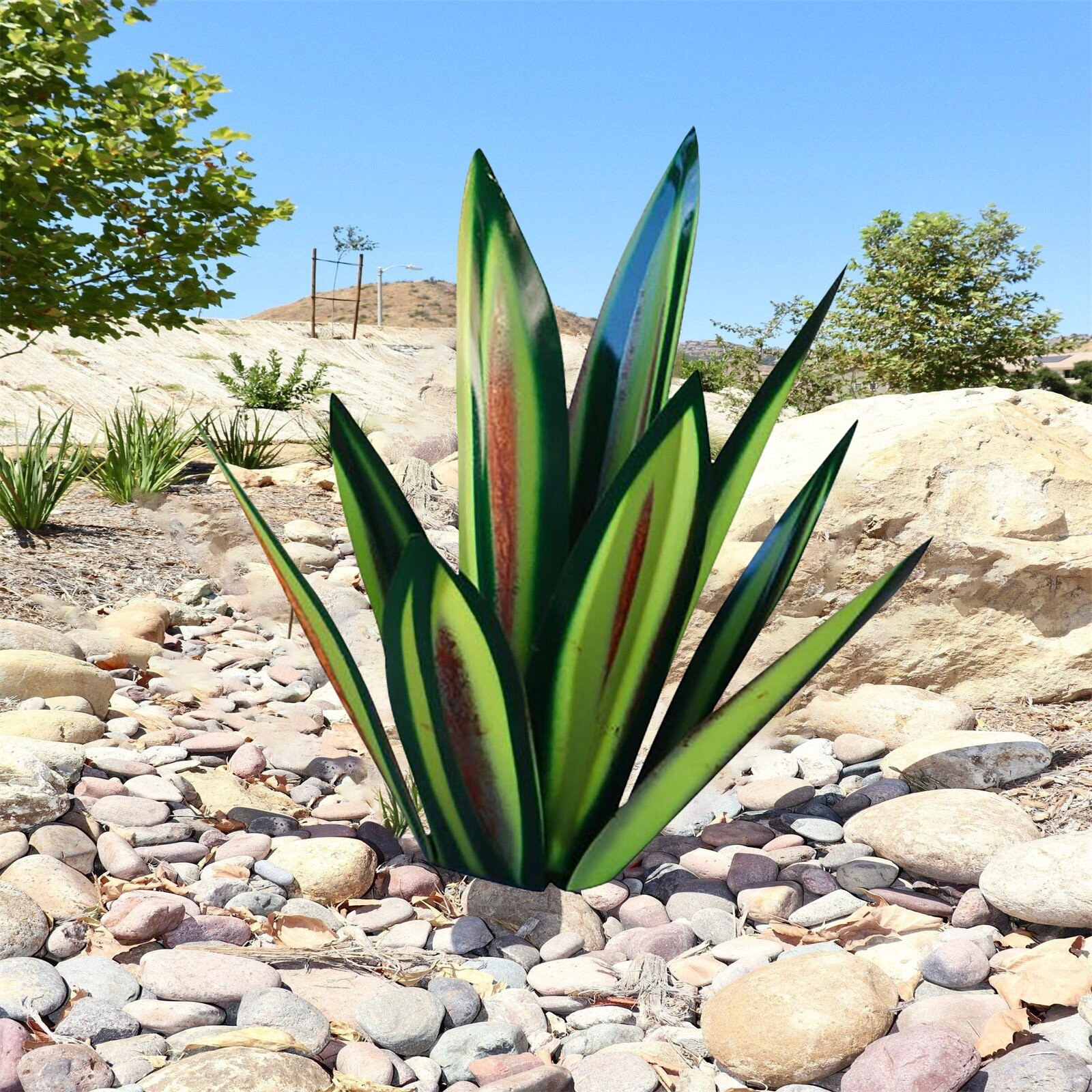 Plante d'agave en métal bricolage, Sculpture rustique de Tequila, décoration artistique de jardin de cour, décoration de maison, Figurines de jardin, piquet de cour: Green 