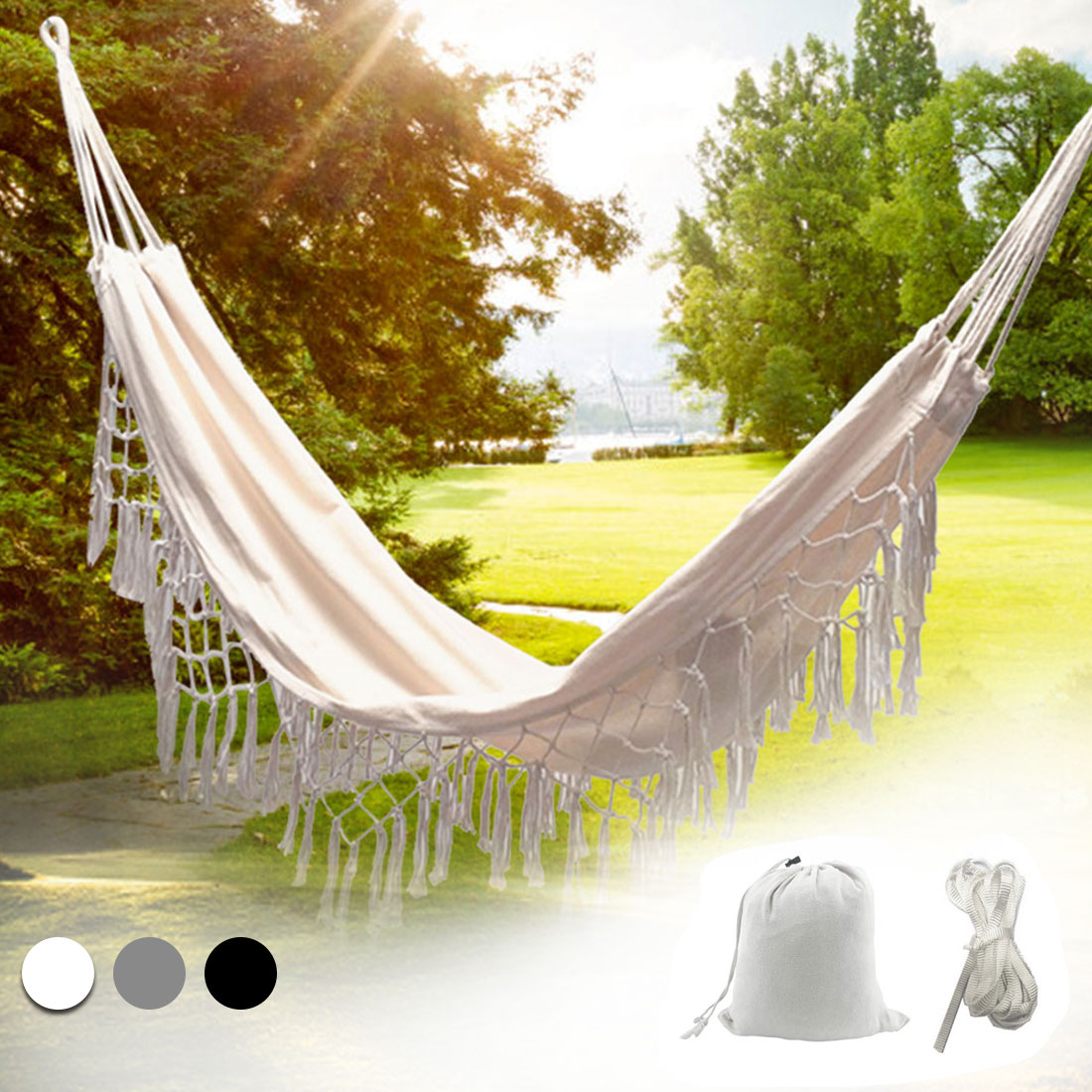 240cm*150cm hammock bohemian style Brazilian lace tassel luxury double hammock mesh chair indoor hanging swing home decoration