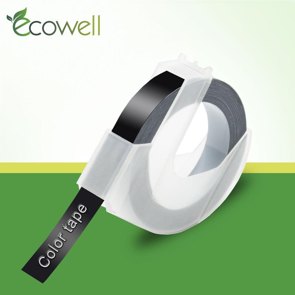 Ecowell sort farve 3d prægede pvc tape til dymo 1540,1610,1880, 154000, 814580,s0717900, s0717910,s0717930 etiketmaskiner 1 stk.: Sort