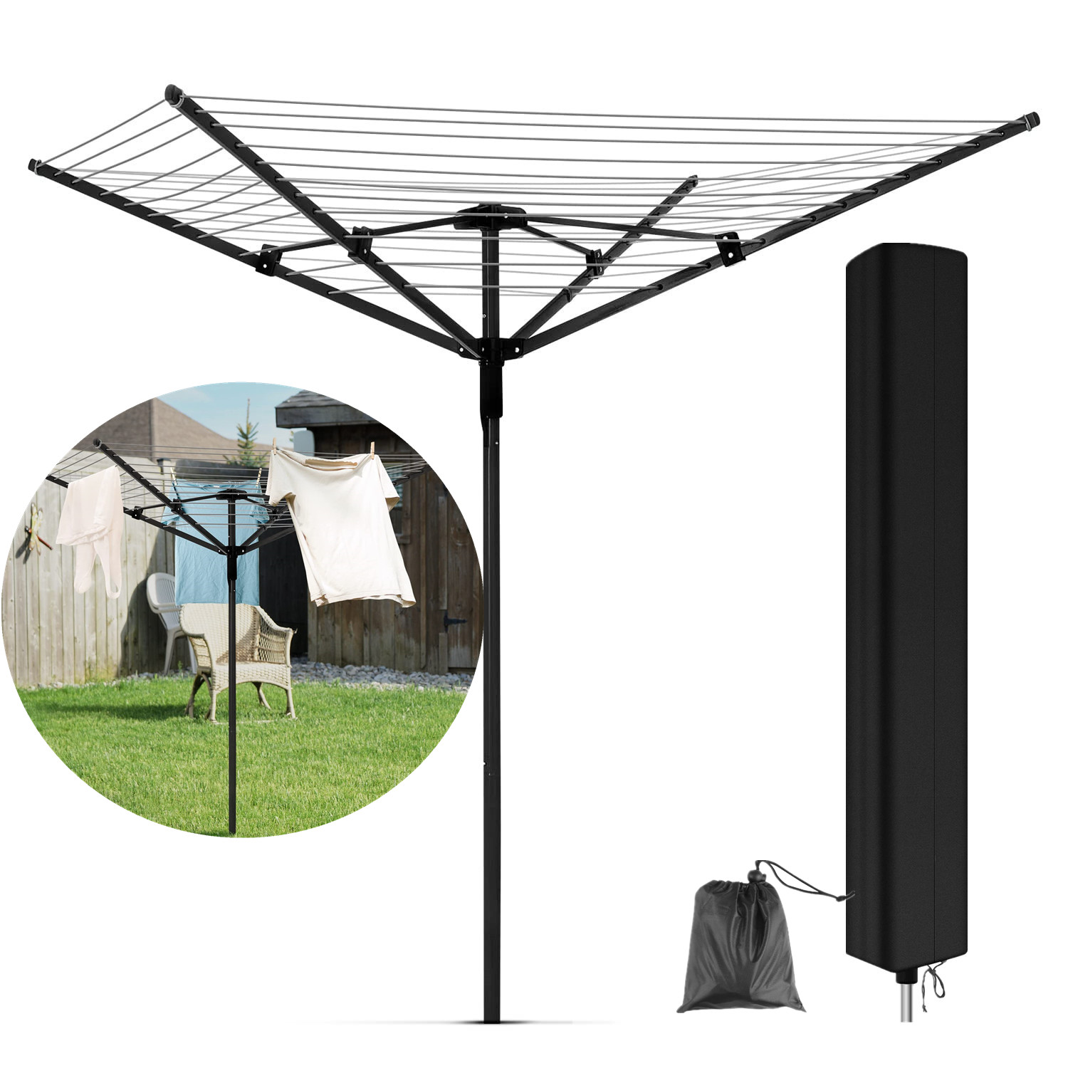 Guarda-chuva rotativo ao ar livre roupas rack de secagem capa impermeável resistente às intempéries dobrável capa de proteção resistente a rasgos w zíper