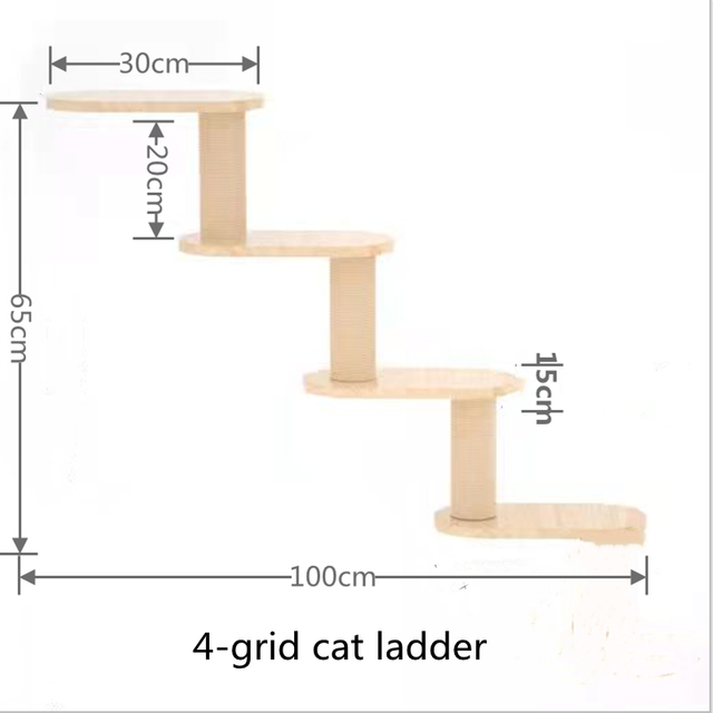 Wall-Mounted Cat Climbing Frame Wall-Mounted Solid Wood Cat Nest Jumping Platform Scratching Pole Cat Wall Cat Ladder Cat Space: Ladder 4 grid