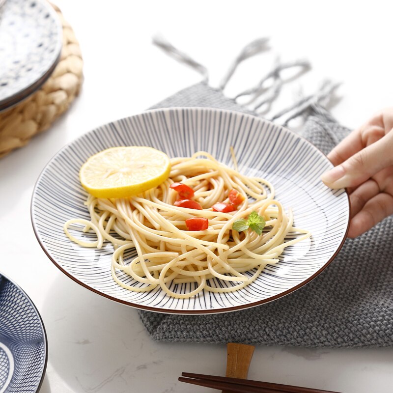 Plato japonés de 8- pulgadas de cerámica esmaltada, plato de estilo europeo con verduras de colores, conciso, para el hogar, pequeño plato para filete.