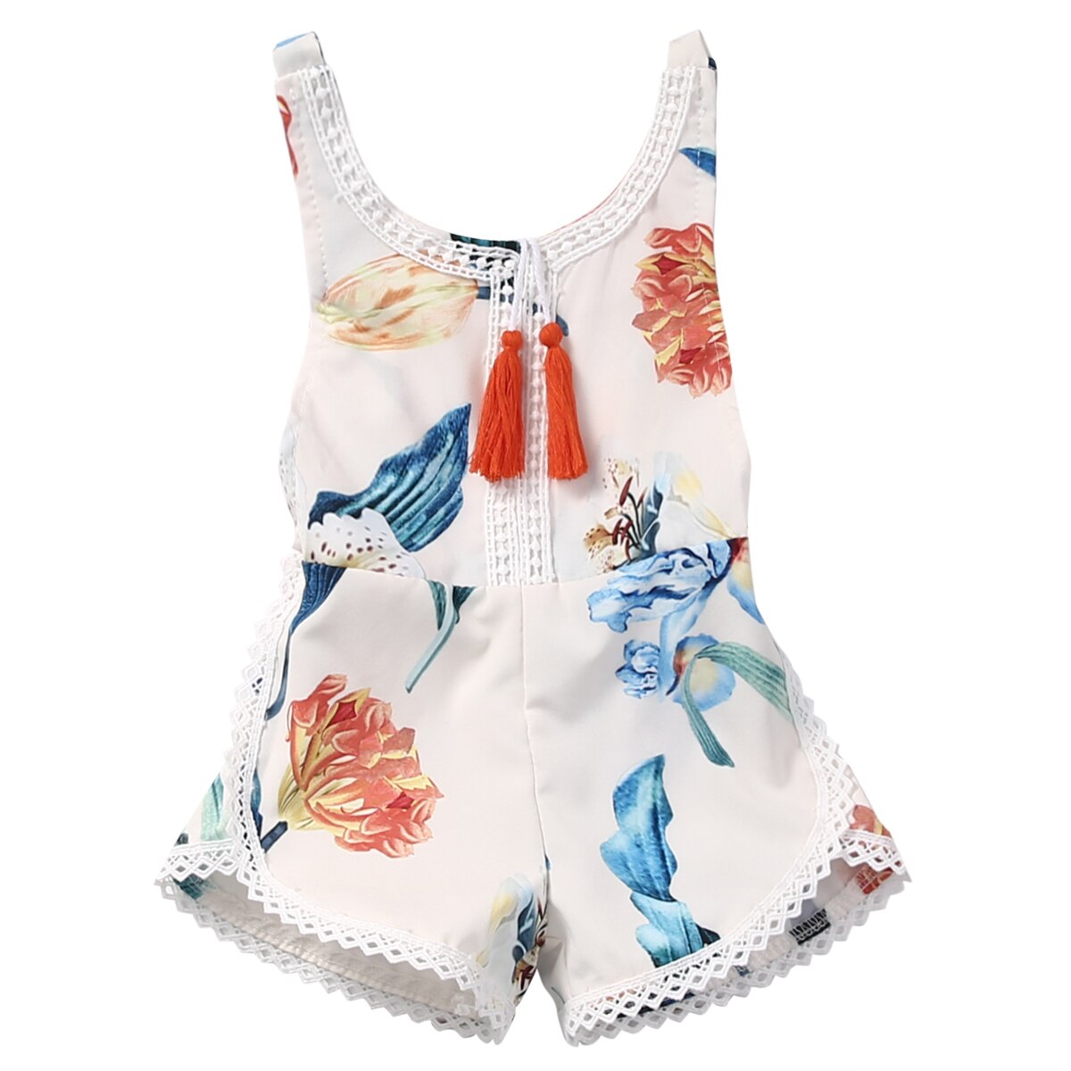 Floreale Neonato Neonata Capretti Pagliaccetto Senza Maniche Backless Tuta Cotone Prendisole Abiti Tute Abbigliamento: 3T