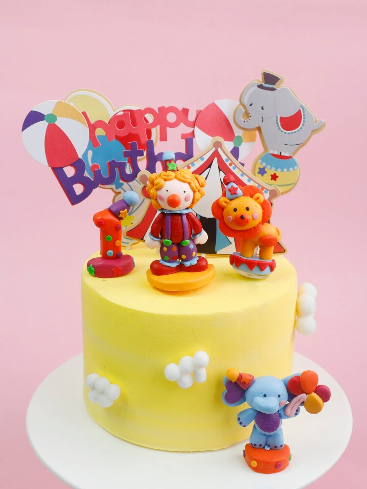 Leeuw Circus Clown Olifant Bal Cake Topper Voor Verjaardag Decoratie Bruiloft Benodigdheden Baby Shower Bakken Dessert Kid Liefde