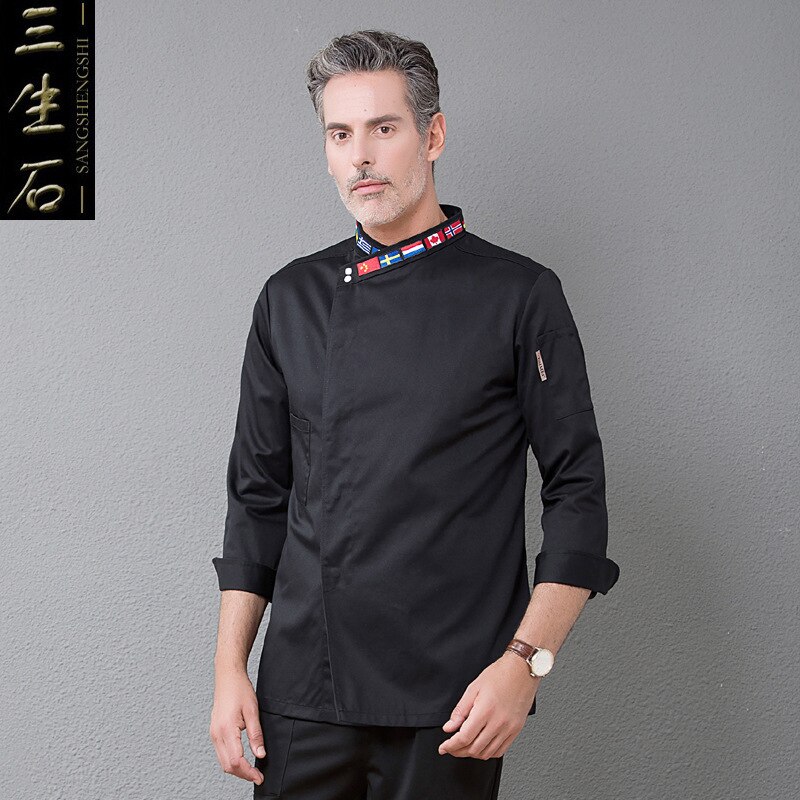 Qiu dong outfit efter vestlige restauranter catering køkken restaurant spisestue overalls halsudskæring broderi flag