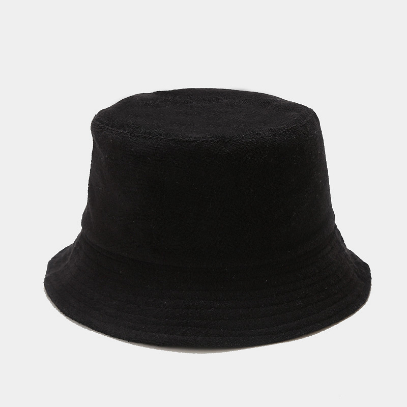 Towel Material Soft Bucket Hat Women Men&#39;s Autumn Winter Japanese Literature Solid Color Bob Hat Panama Cap: black