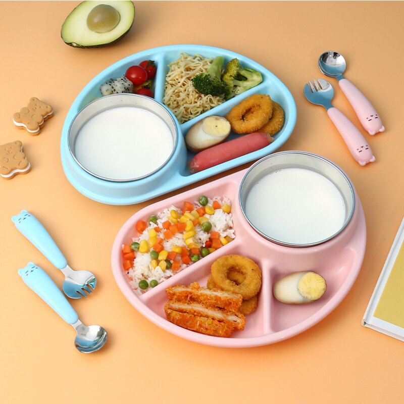 Toddler Infant Baby Dishes Cartoon Dinner Plate Environmentally Separated Child Food Plates Kids Dinnerware Tableware Tray