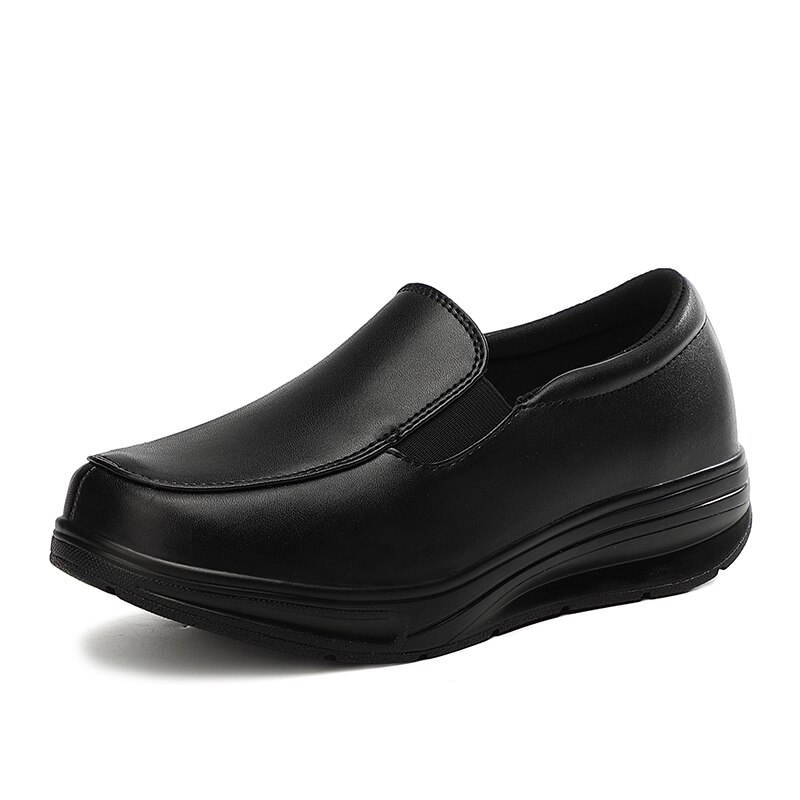 Chaussures à coussin d'air en cuir pour femmes, baskets confortables et imperméables à semelles antidérapantes pour la marche: Black / 36