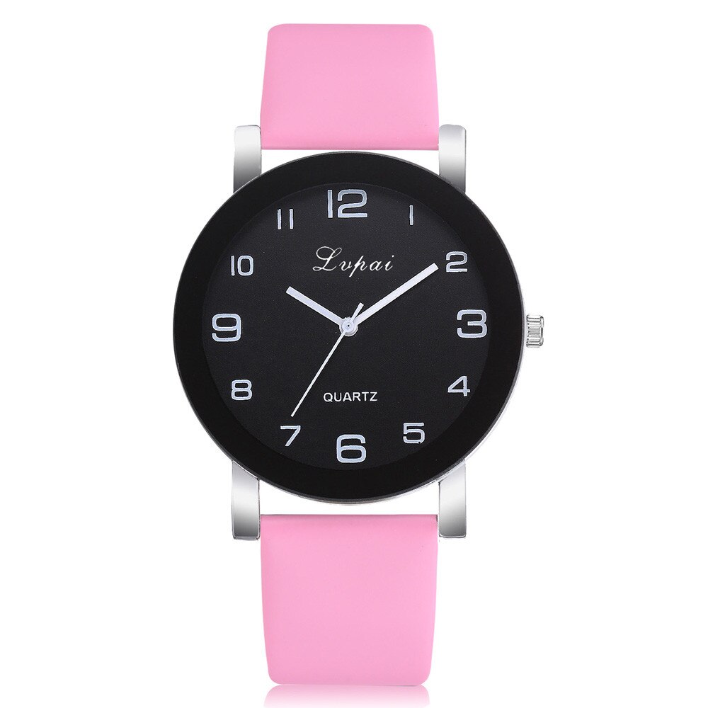 Horloges Vrouwen Romeinse Cijfers Disc Quartz Horloge Lederen Band Horloge Dames Klokken Relogios Feminino Fi: Pink