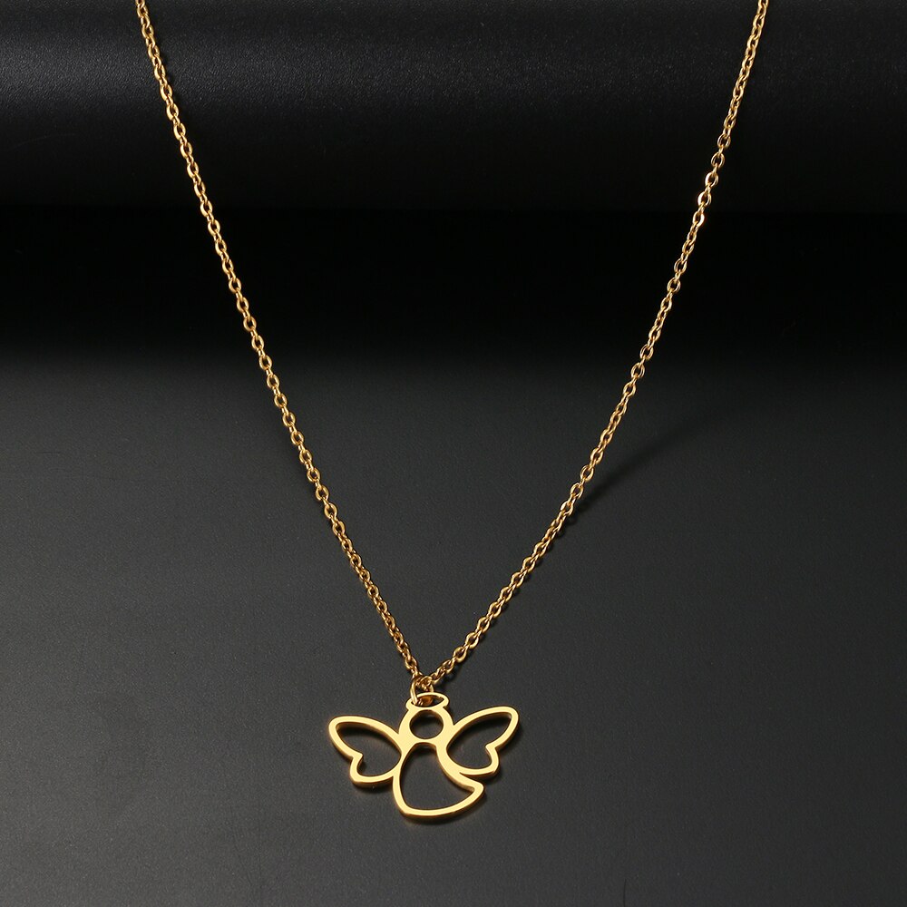 Stainless Steel Necklaces Hollow Little Angel Cute Pendant Choker Clavicle Chain Necklaces For Women Jewelry Girls: Gold Color