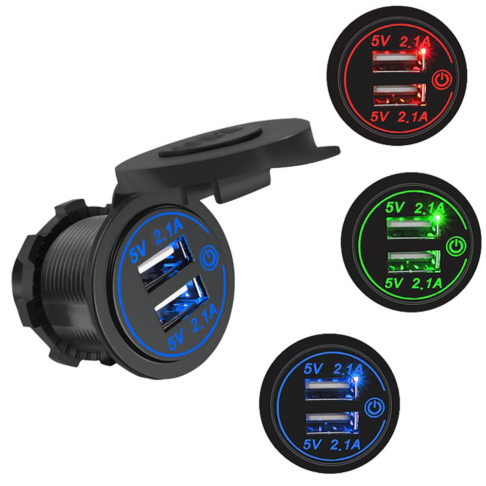 Autolader, dual Usb Car Charger Adapter Stopcontact 12V-24V Led Voltmeter Voor Auto Boot Marine Motorfiets Mobiele telefoon