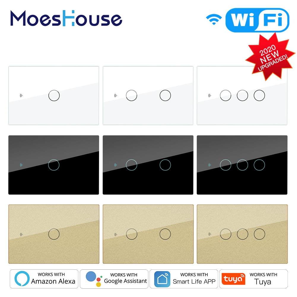 Smart Glass Panel Switch Smart Life/Tuya App Multi-Control Association, Voice Control with Alexa,Google Home,1/2/3 Gang