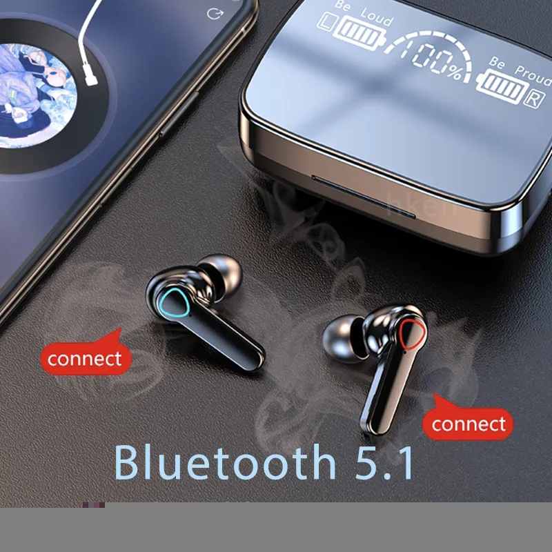 Auricolare senza fili Bluetooth M19 Auricolari Bluetooth 5.3 Cuffie impermeabili IPX5 con microfono Auricolari musicali stereo HiFi per tutti i telefoni