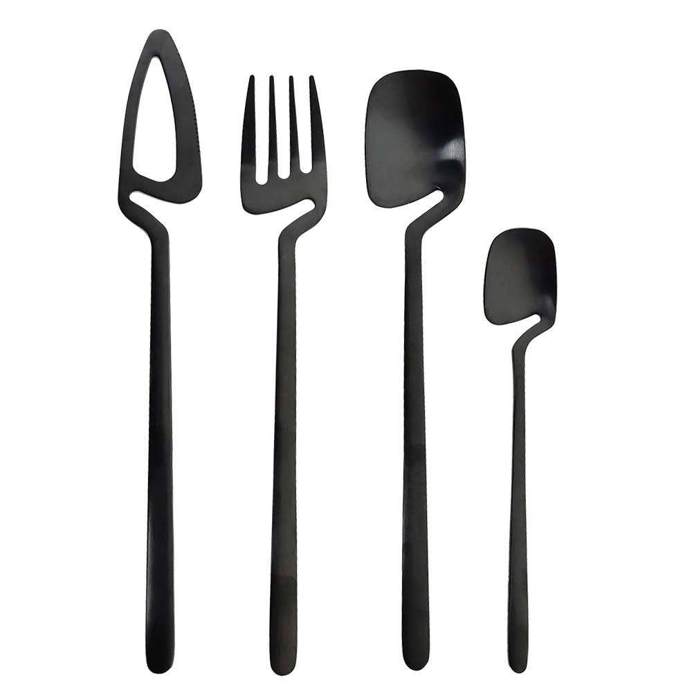 4 stuks zwart serviesset keukendecoratie lepel vork mes bestekset keukengereedschap ijs desserts soep koffie gebruik servies