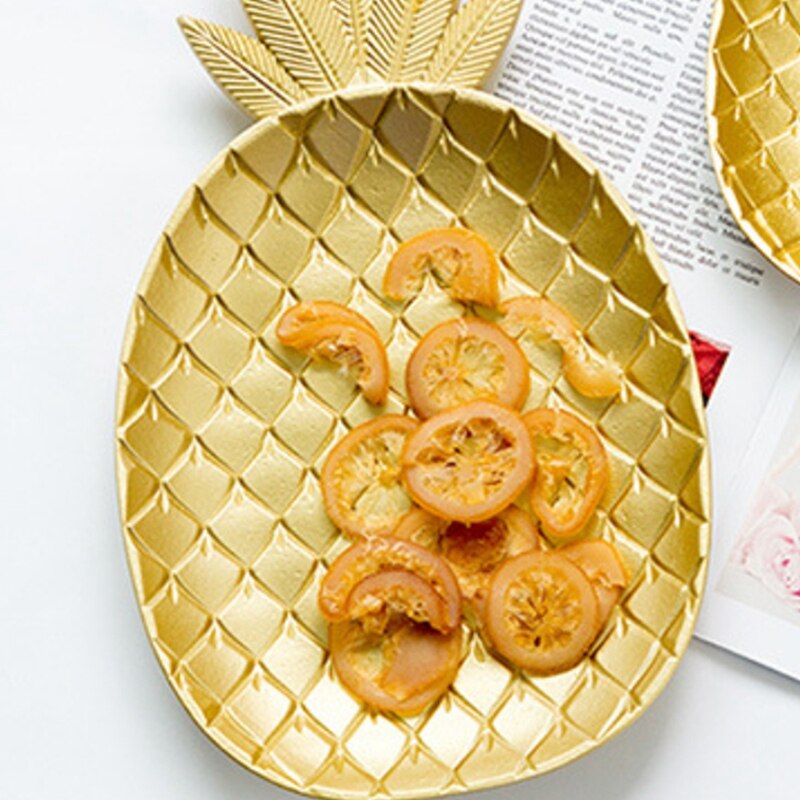 En bois ananas forme plateau doré bijoux plaque de rangement Snack fruits bol décor à la maison ornement