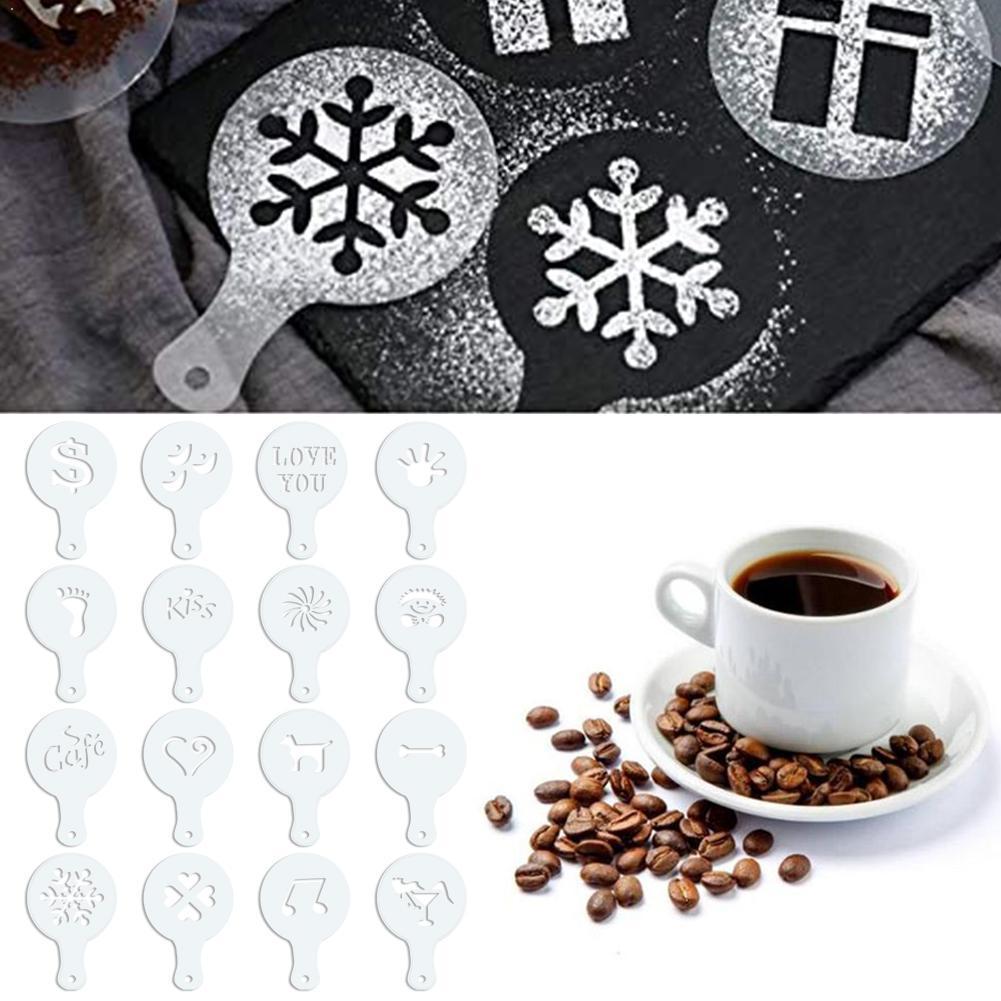 16 Stks/set Grappig Creatieve Koffie Latte Cappuccino Art Strooi Pad Template Stencils Voor Koffie Bloemen Spuiten Stofdoek December M7H2