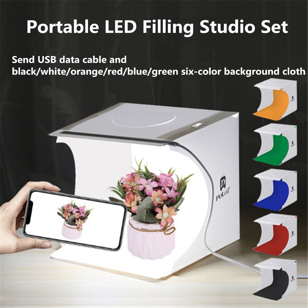 Mini Vouwen Lightbox Fotografie Diffuse Soft Box Lightbox Studio Met 1 Led Panelen 6 Kleuren Foto Achtergrond Kit Light Box