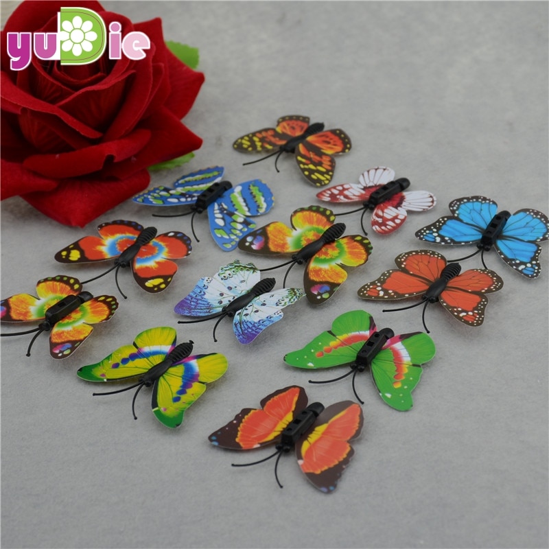 10 Stks/partij 3.5 cm kleine kunstmatige gekleurde plastic vlinder op levert feestelijke bruiloft auto versierd kunstmatige vlinder