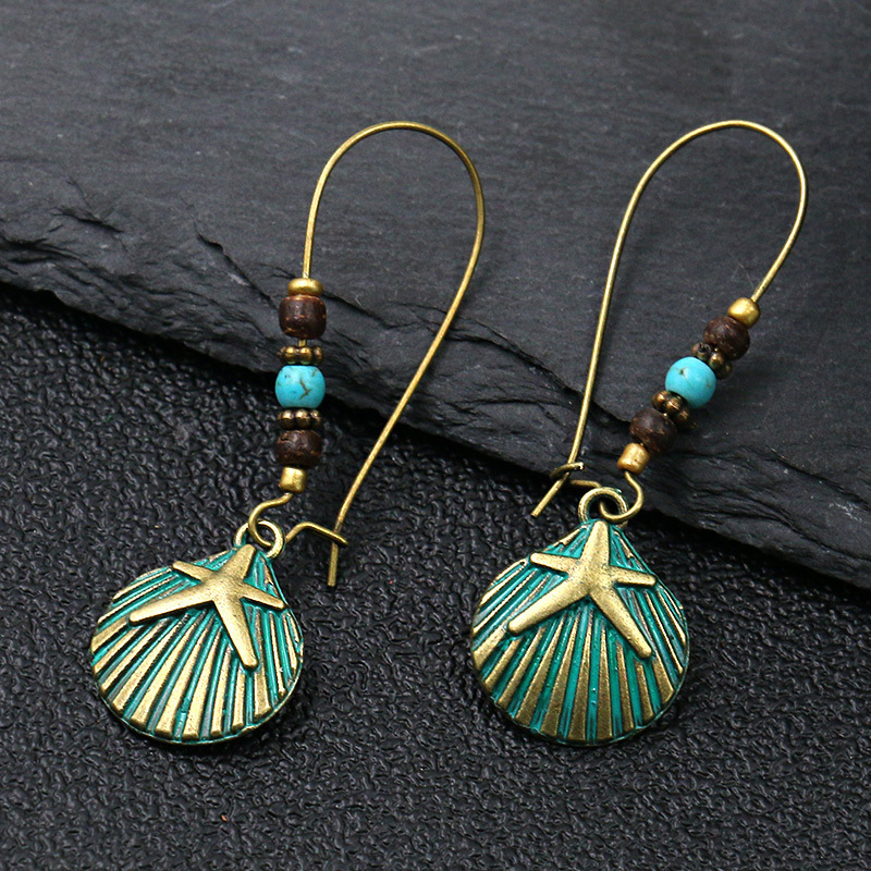 Pendientes colgantes con gancho para la oreja grande bohemio Vintage para mujer, aretes bohemios redondos huecos con forma de hoja geométrica étnica, joyería antigua