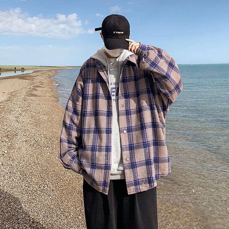 Ylleskjorta herr retro casual yllejacka herr streetwear lös kort yllerock herr tjock långärmad skjorta