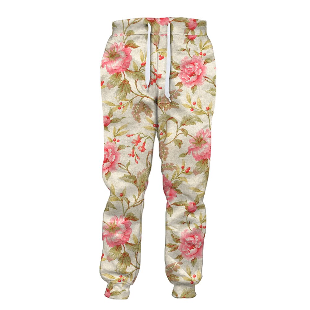 Redcats-pantalones de chándal informales para hombre, con estampado de flores rosas, 3D