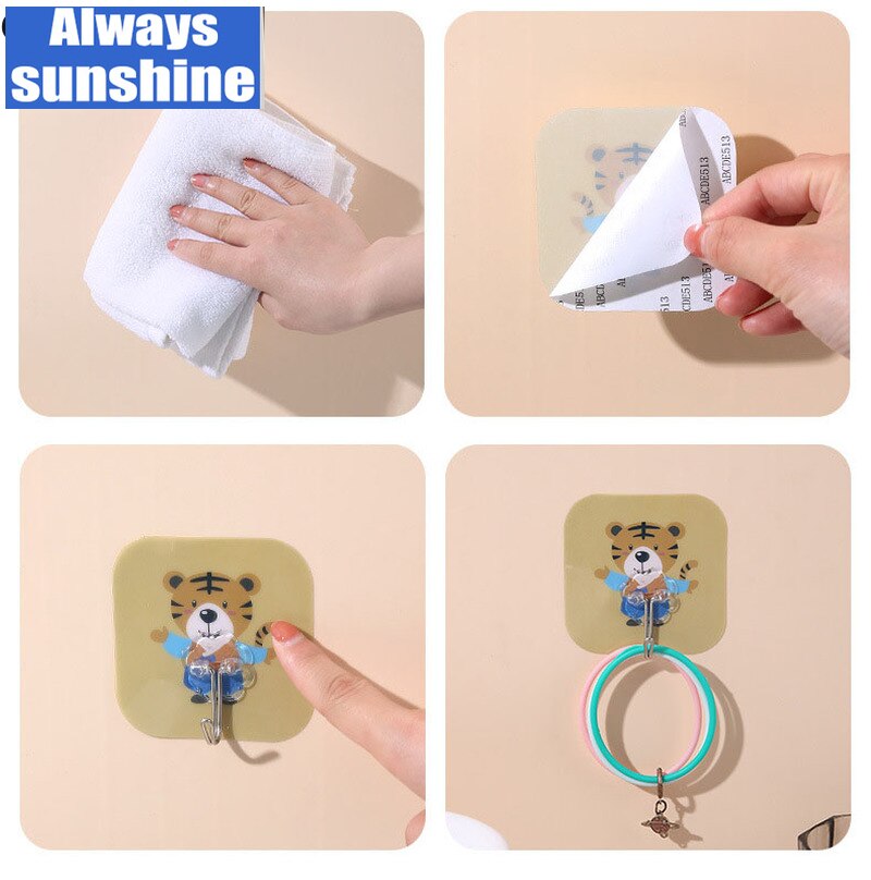 Adhesive Hooks, Reusable Utility Hooks Heavy Duty 13LB Wall Hooks Transparent Seamless Hooks Waterproof and Oil Proof