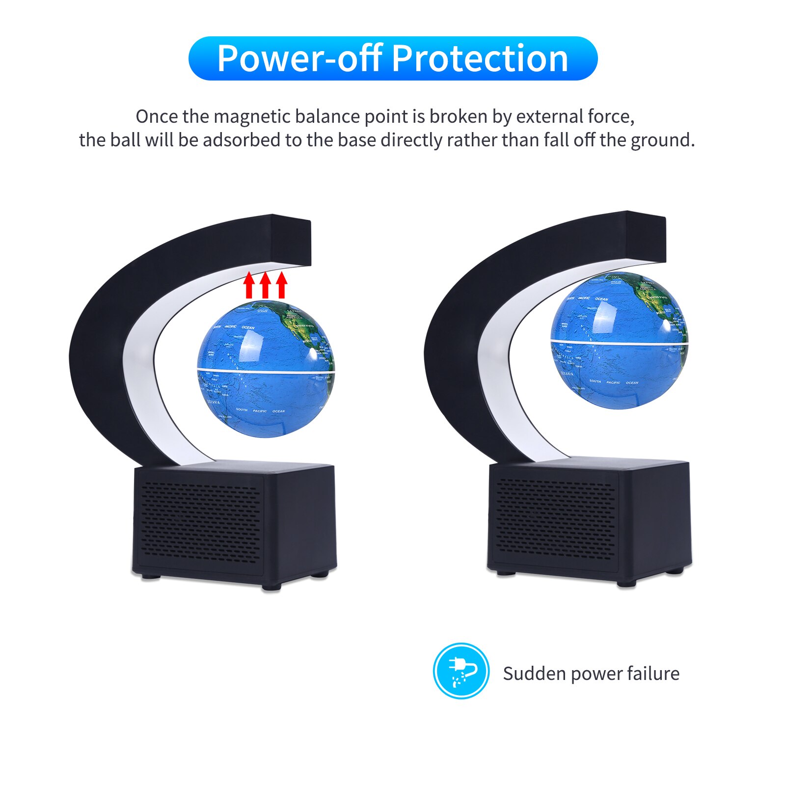 Aibecy Magnetic Floating Globe BT Speaker 3.5 Inch Leviation World Map Globe Levitating Rotating Earth Ball with LED