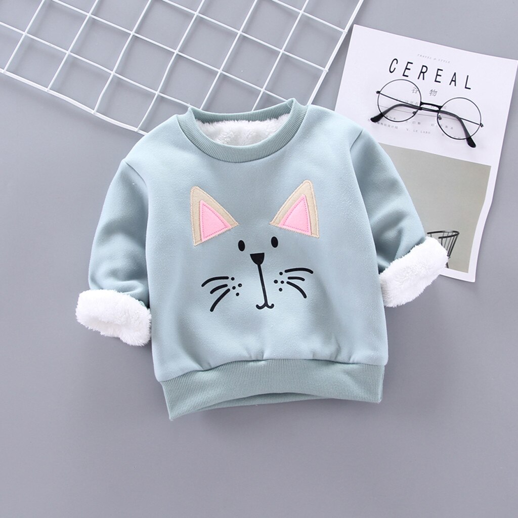 Kids Peuter Baby Jongens Meisjes Warme Dikke Fleece Cartoon Sweatshirt Trui Tops Warme Kleding Winter kinderen Jas Trui