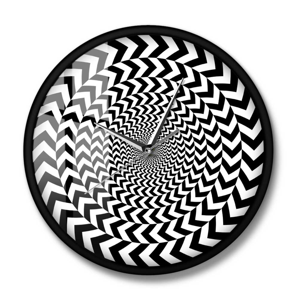 Spiral Geometric Optical illusion Modern Wall Clock Hypnotic Black And White 3D Vision Wall Clock Silent Sweep Abstract Wall Art