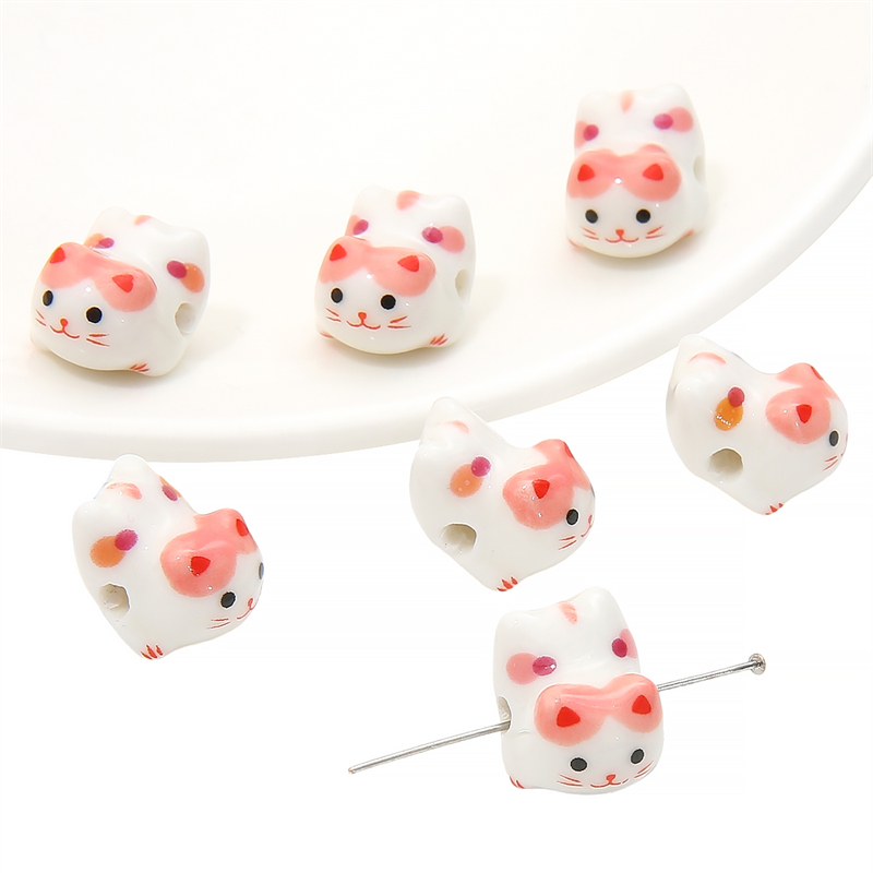 Cuentas de cerámica pintadas a mano de animales de dibujos animados multicolor para la fabricación de joyas, pulseras hechas a mano, accesorios de manualidades de collar, 1Pc: Rojo