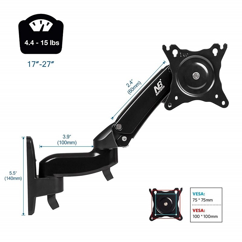 Nb-suporte de parede para monitor de movimento, 17 polegadas a 27 polegadas, monitor de lcd, com mola a gás ajustável, bayou f150