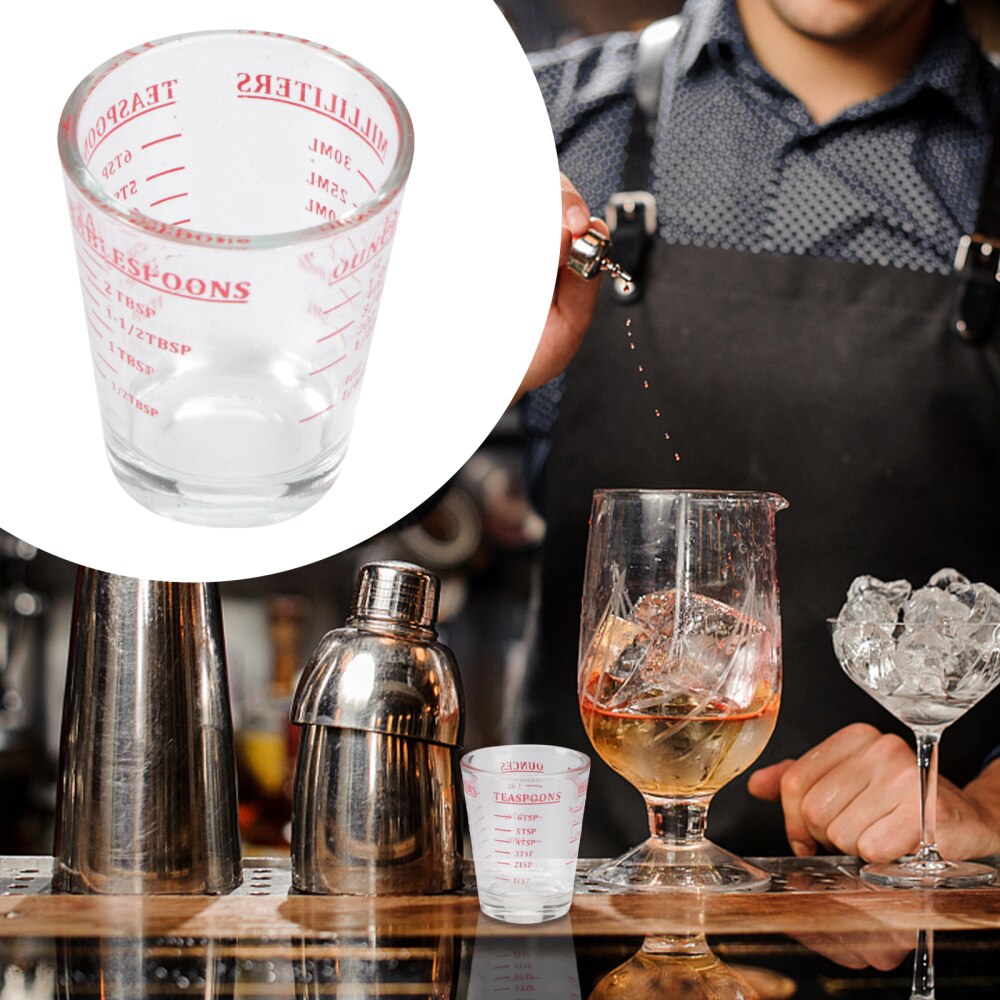 30ML Glass Measuring Cup Espresso Shot Glass Ounce Cup with Scale Kitchen Measure Tool Supplies (Black)