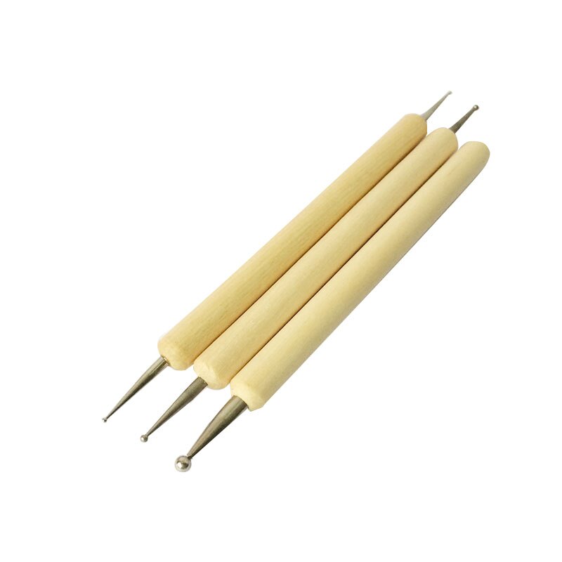 3 unids/set bola de madera de herramienta puntero de patrón con relieve escultura de arcilla talla cariñosa de Arte de uñas